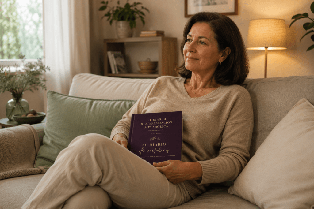 Mujer descansando en sofá con libro