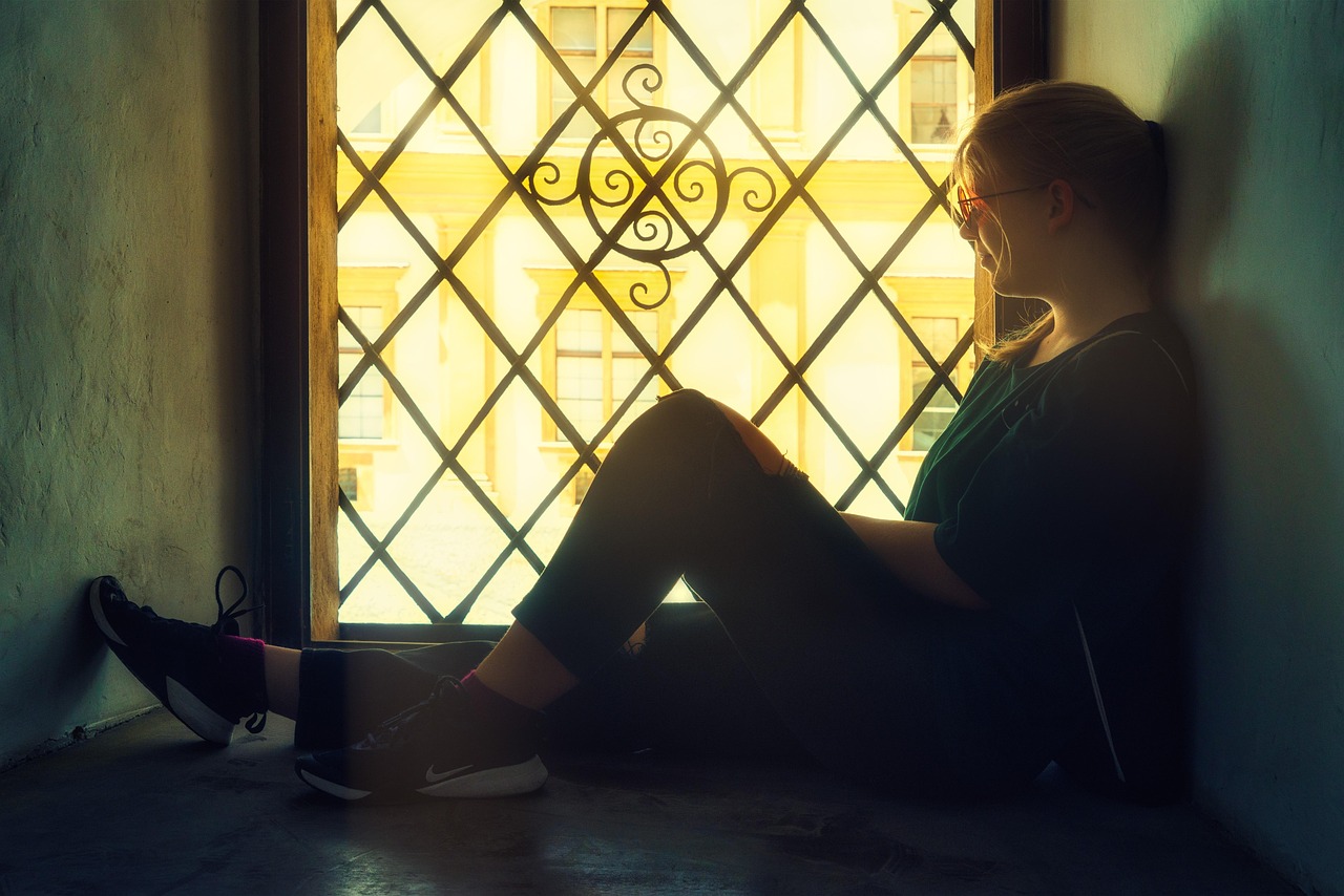 woman, window, light, relax, view, portrait